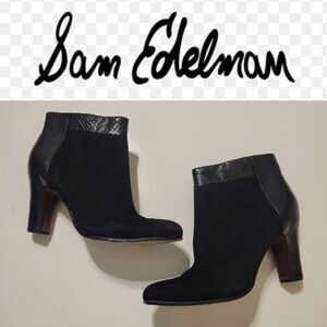 10 SAM EDELMAN LEATHER BLACK SUEDE SHORT SEXY BOOTS DRESS BOOTIES LIKE NEW 42